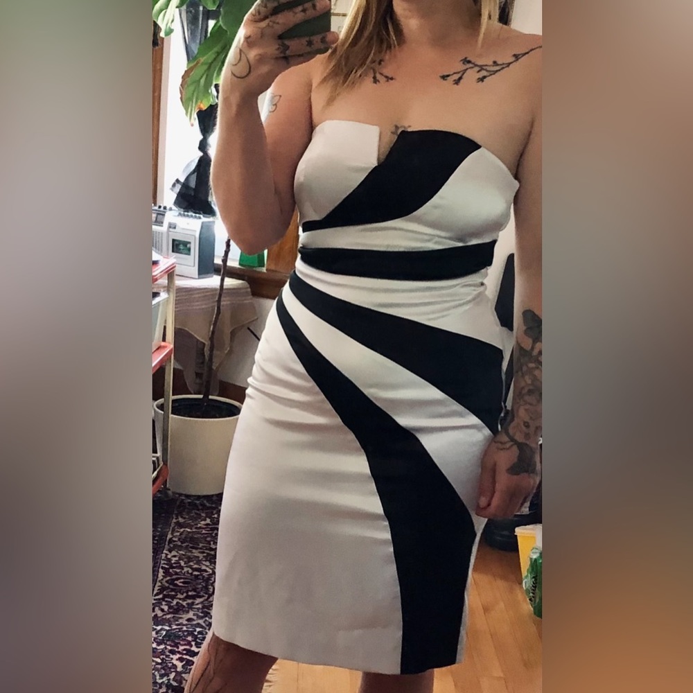 Vintage Le Chateau Black and White Satin Dress